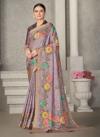 Thrilling Lavender Sequins Tussar Silk Trendy Saree