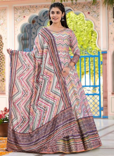 Thrilling Silk Multi Colour Handwork Trendy Gown