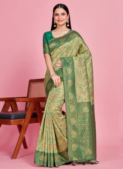 Tiptop Kanjivaram Silk Weaving Green Contemporary Saree
