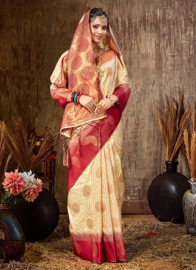 Titillating Silk Beige Designer Traditional Saree