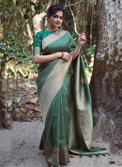 Transcendent Banarasi Silk Green Designer Trendy Saree