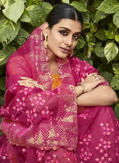 
                            Transcendent Pink Embroidered Contemporary Style Saree