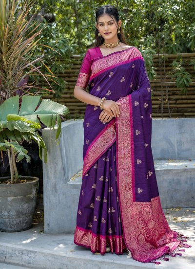 Transcendent Purple Banarasi Silk Contemporary Saree