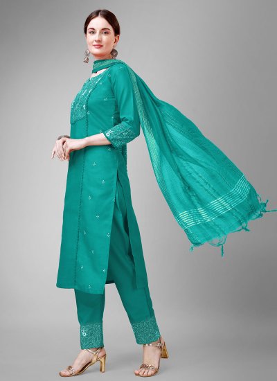 Transcendent Rama Lace Blended Cotton Trendy Salwar Suit