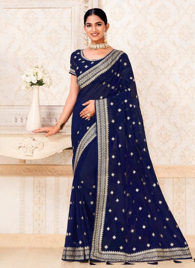 Trendy Blue Designer Traditional Saree