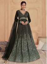 Trendy Gown Embroidered Georgette in Black