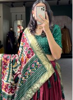 Trendy Lehenga Choli Patola Print Tussar Silk in Maroon