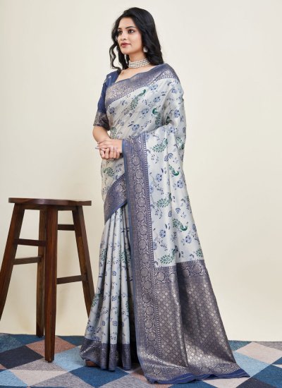 Trendy Navy Blue Banarasi Silk Saree