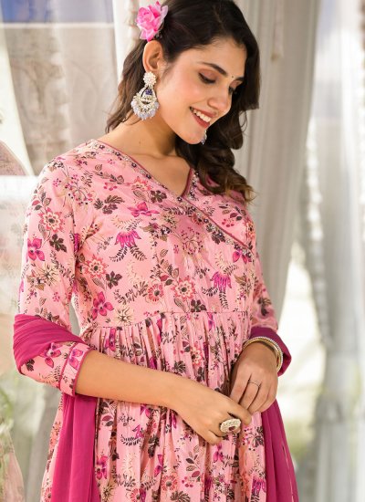 Trendy Salwar Kameez Digital Print Muslin in Pink