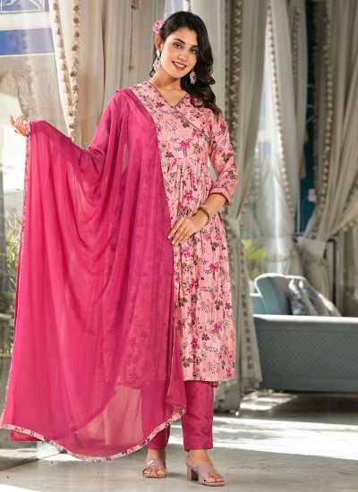 Trendy Salwar Kameez Digital Print Muslin in Pink
