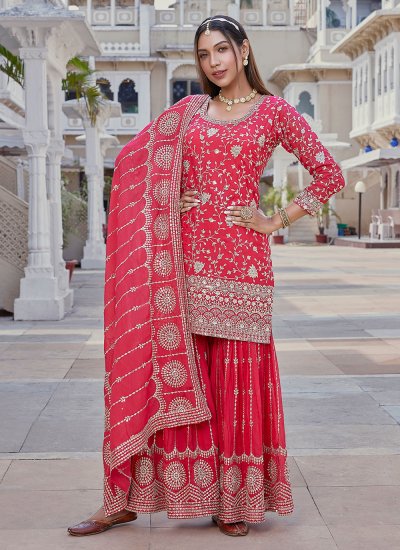 Trendy Salwar Kameez Embroidered Silk in Red