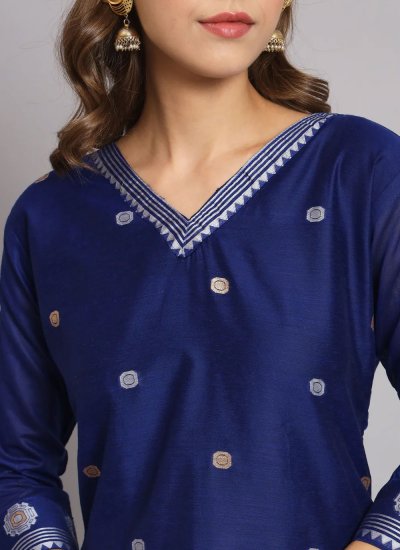 Trendy Salwar Kameez Woven Cotton Silk in Blue