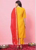Trendy Salwar Suit Embroidered Blended Cotton in Mustard