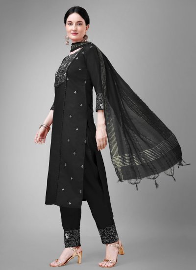 Trendy Salwar Suit Lace Blended Cotton in Black