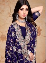 Trendy Saree Embroidered Georgette in Navy Blue
