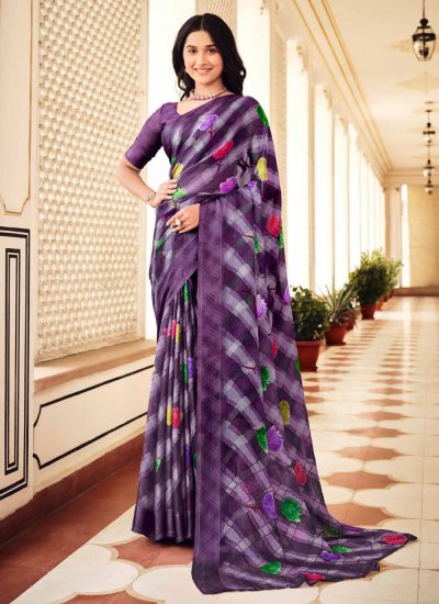Trendy Saree Printed Chiffon in Purple