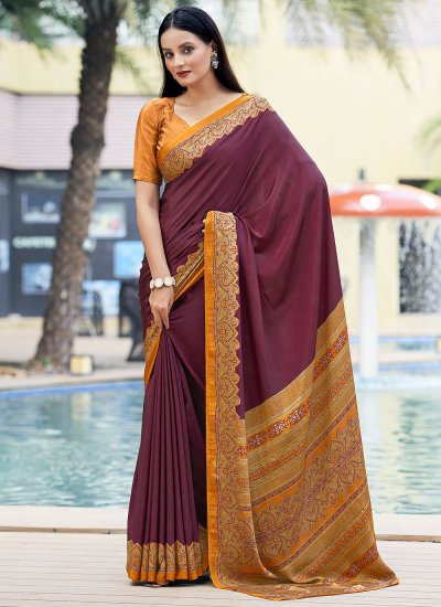 Trendy Saree Printed Crepe Silk in Wine