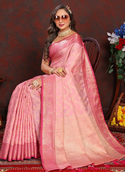 Trendy Saree Weaving Katan Silk in Pink
