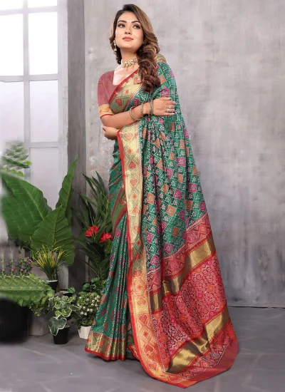 Trendy Saree Weaving Patola Silk  in Green