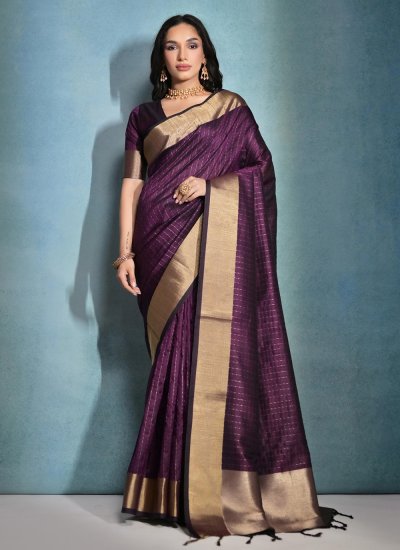Trendy Saree Woven Raw Silk in Purple