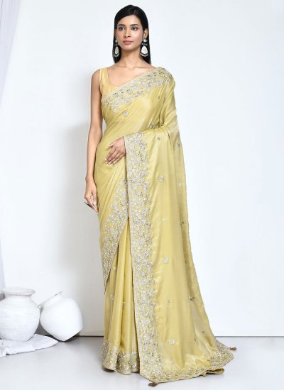 Trendy Satin Silk Embroidered Classic Saree