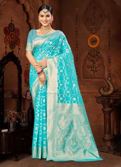 Turquoise Casual Casual Saree