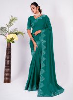 Turquoise Embroidered Festival Trendy Saree
