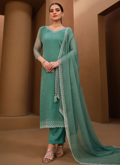 Turquoise Swarovski Trendy Salwar Kameez