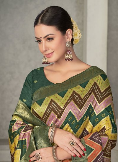 Tussar Silk Green Woven Trendy Saree