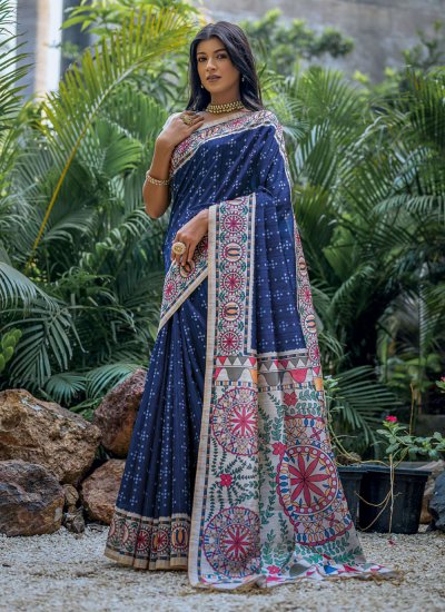Tussar Silk Woven Blue Classic Saree