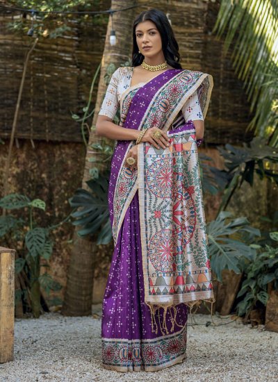 Tussar Silk Woven Trendy Saree in Purple