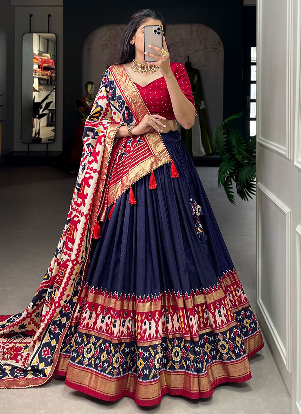 Blue Red Embroidered Lehenga Set | Lehenga, Blue lehenga, Red lehenga