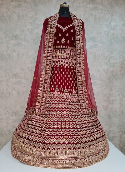 Velvet Maroon Trendy Lehenga Choli