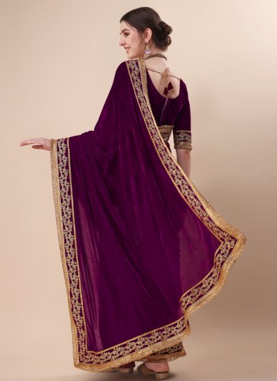 Velvet Purple Designer Traditional Saree
