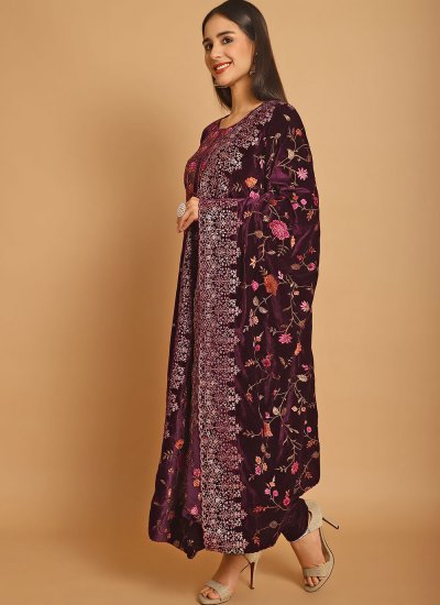 Velvet Wine Trendy Salwar Suit