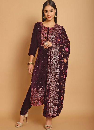 Velvet Wine Trendy Salwar Suit