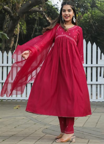 
                            Versatile Poly Silk Rani Embroidered Trendy Salwar Kameez
