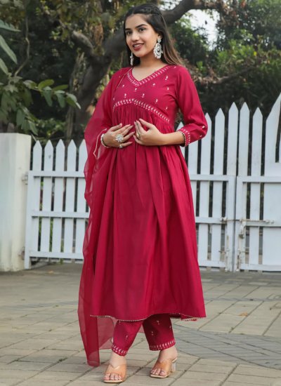 Versatile Poly Silk Rani Embroidered Trendy Salwar Kameez