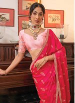 Vibrant Satin Hot Pink Embroidered Classic Saree