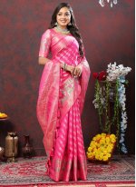Vibrant Weaving Pink Silk Trendy Saree