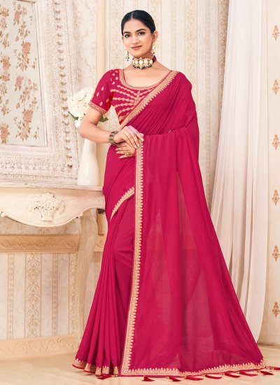 Vichitra Silk Pink Zari Classic Saree