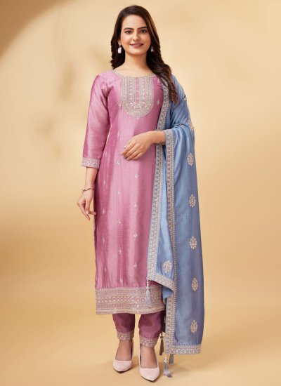 Vichitra Silk Sequins Designer Salwar Kameez in Pink