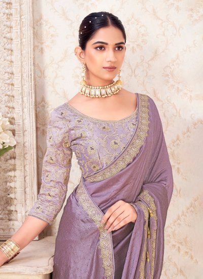 
                            Vichitra Silk Zari Contemporary Saree in Lavender