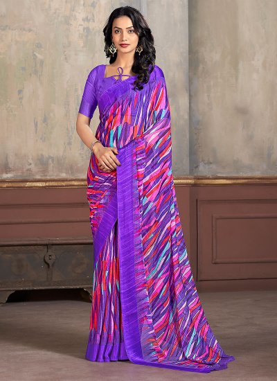 Party Wear, Reception, Wedding Purple and Violet color Georgette fabric  Saree : 1855597