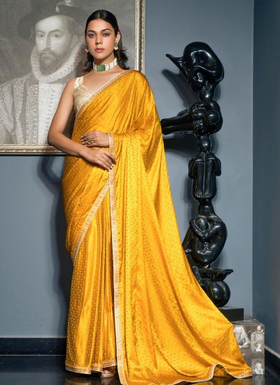 Viscose Floral Print Designer Saree in Yellow