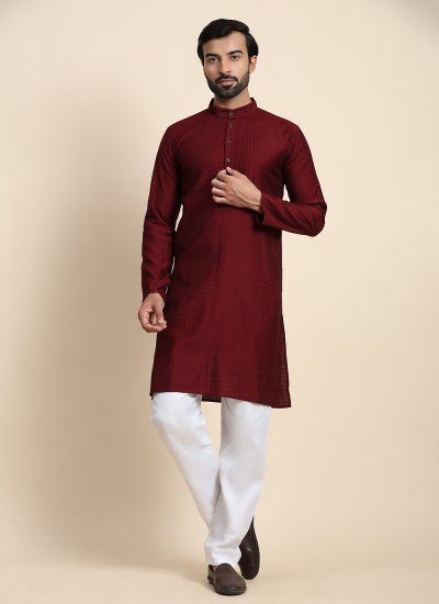 Viscose Maroon Plain Kurta Pyjama