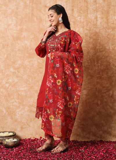 Viscose Pant Style Suit in Red