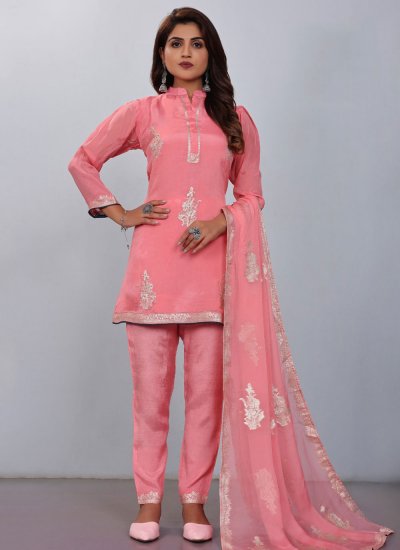 Viscose Pink Readymade Salwar Kameez