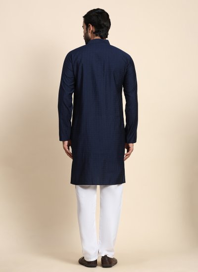 
                            Viscose Plain Navy Blue Kurta Pyjama