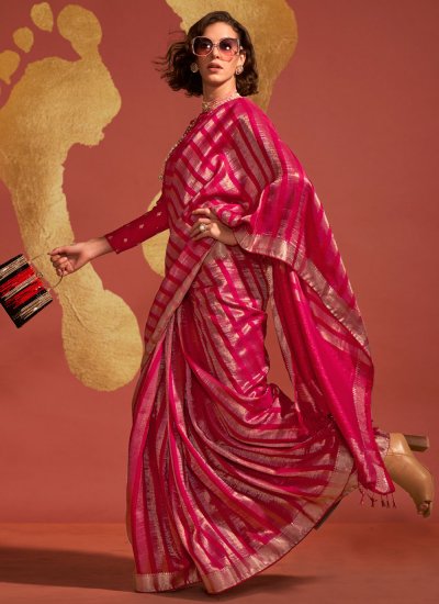 Viscose Weaving Classic Saree in Pink